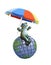 On top of the world frog holding parasol umbrella brolly