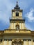 Top of a yellow baroque church to Budapest in Hungary.