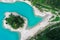 Topdown shot of lake Tenno in Italy