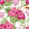 Topical flowers seamless pattern. Lovely background with tropical flowers. Tropical vector background.