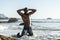 Topless african black man on beach