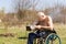 Topless Disabled Old Man Eating at the Park Alone