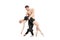 Topless man and blonde woman dancing ballet