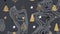 Topography over christmas tree and stars icons in seamless pattern on grey background