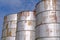 Tops of metal bins at a grain elevator in southeastern Washington, USA