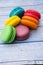 Topshot of sweet and colourful french macaroons