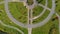 Topview Aerial shot of two little boys riding bicycles in a park