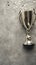 Topview of champion trophy cup on concrete stone grey surface