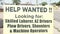 tor, canada - august 2, 2023: help wanted looking for skilled laborer az drivers plow drivers shovelers..