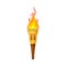 Torch with Brightly Burning Fire on Top as Ignited Light Source Vector Illustration