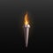 Torch fire in metal shining tube 3d photo realistic vector illustration isolated on transparent background.