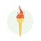 Torch with flame fire, Olympic flame. Active rest, sports event.