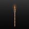 Torch flame with long wooden handle realistic vector illustration isolated.
