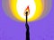 Torch in a hand raised up illuminates the dark vector illustration, Prometheus, flames of fire, bring the light to the dark,