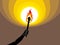 Torch in a hand raised up illuminates the dark vector illustration, Prometheus, flames of fire, bring the light to the dark,