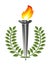 Torch with laurel wreath.