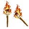 Torch on stick. Primitive weapon. Burning club. Cartoon flat illustration. old item for lighting. Fire and branch