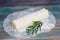 Torched merengue biscuit cake roll with exotic marmalade