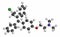 Toremifene oral selective estrogen receptor modulator (SERM) drug molecule. Atoms are represented as spheres with conventional