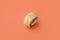 Tori Katsu sushi Roll Maki with processed cheese on orange background. Minimalism top view flat lay with Japanese food