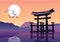 The Torii famous landmark of Japan,silhouette style