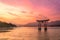 Torii Gate of Itsukushima Shrine on sunset time at Miyajima, Japan