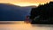 torii gate at Lake Ashi during sunset