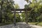 A torii gate of the Meiji Shrine, nestled in the Yoyogi Park, Tokyo, Japan