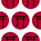 Torii gate sign. Seamless pattern with Japanese traditional gate on sunset background. Symbol of Japanese Shinto religion