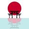 Torii gate sign. Traditional Japanese gate in water on sunset background. Symbol of Japanese Shinto religion