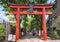 Torii portal of Shintoist Akagi shrine designed by architect kengo kuma.