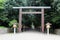 Torii Shinto gate and toro lighting equipment of Miyazaki Jingu Shrine