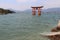 torii in a shinto shrine (itsukushima) in miyajima (japan)