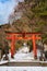 Torii on the side of Daimon Gate in Koyasan, with a path leading to Bentendake Mountain, mount Koya, Wakayama prefecture, Japan