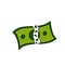 Torn bill. Green Ripped dollar.