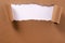 Torn brown paper background frame strip white curled edges top