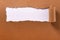 Torn brown paper rolled edge header frame white background