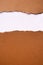 Torn brown paper strip header background frame vertical top edge