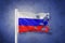 Torn flag of RUSSIA flying against grunge background