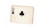 A torn half of a vintage two of clubs playing card.