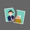 Torn photo of elderly couple template. Divorce, break up, end of relationship concept
