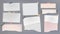 Torn of white and pink notebook paper pieces stuck with sticky tape on dark grey background for text, advertising or