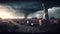 A tornado approaching a city, generative ai illustration creating a sense of danger and impending disaster