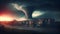 A tornado approaching a city, generative ai illustration creating a sense of danger and impending disaster