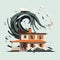tornado destroying house tearing roof apart vector isolated illustration