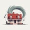 tornado destroying house tearing roof apart vector isolated illustration