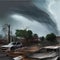 Tornado disaster. Natural disaster with hurricane. Power twisted storm concept.