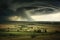 tornado forming over empty countryside landscape