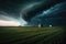 tornado forming over a vast, open field