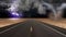 Tornado funnel in desert road landscape